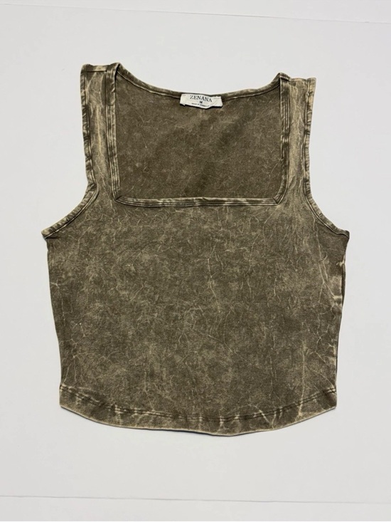 Zenana Outfitters Tops - Zenana Outfitters Olive Mineral-Wash Square Neck Tank